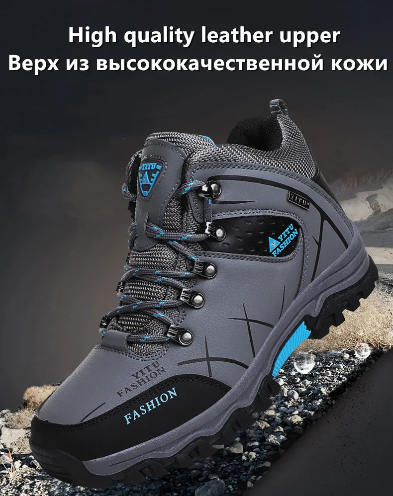 Botas de nieve de invierno de marca para hombre, zapatillas de deporte de cuero impermeables, botas muy cálidas para hombre, Botas de senderismo para exteriores, zapatos de trabajo, talla 39-47
