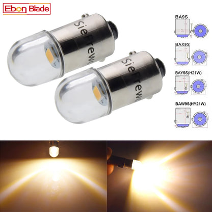 Bombilla Led para Interior de coche, luz blanca cálida de 6V, 12V, 24V, BA9S, T4W, BA9S, H6W, BAY9S, H21W, BAW9S, HY21W, 2835, 1SMD, 2 unidades