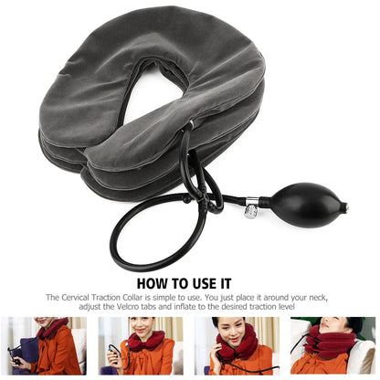 Collar Cervical de aire, Collar inflable, masajeador de tracción para el cuello, terapia de vértebra, alivio del dolor, almohada de 3 capas, masajeador para el cuidado de la salud