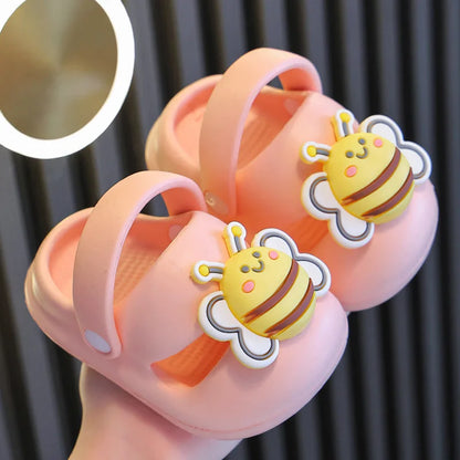 Zapatillas para niños y niñas con suela de EVA de dibujos animados, zapatos bonitos de abeja grande para el hogar, suelas suaves para interiores de verano, novedad