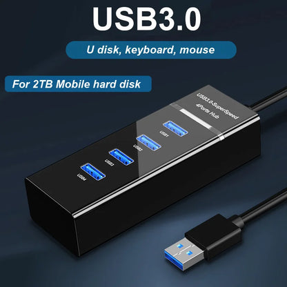 4 puertos USB 3,0 Hub Splitter Cable adaptador 4 /7 Ports 30/120cm  de alta velocidad para escritorio PC Mac Laptop Notebook teclado ratón 2TB Disco Duro móvil