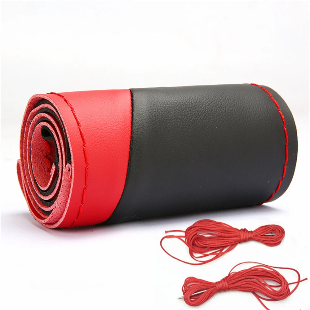 Protector de fibra de carbono para volante de coche, cubierta Universal para coser a mano, Protector de cuero de punto DIY, cubierta trenzada para volante de 38 cm