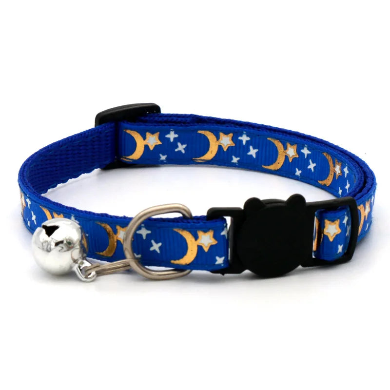 Collar de gato con campana, estrella de dibujos animados, Luna, perro, cachorro, gato, gatito, Collar de anillo de campana de seguridad ajustable, joyería para gato