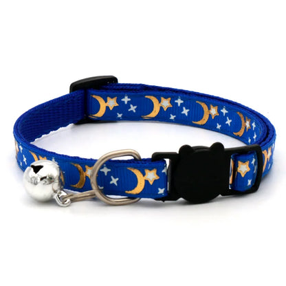 Collar de gato con campana, estrella de dibujos animados, Luna, perro, cachorro, gato, gatito, Collar de anillo de campana de seguridad ajustable, joyería para gato