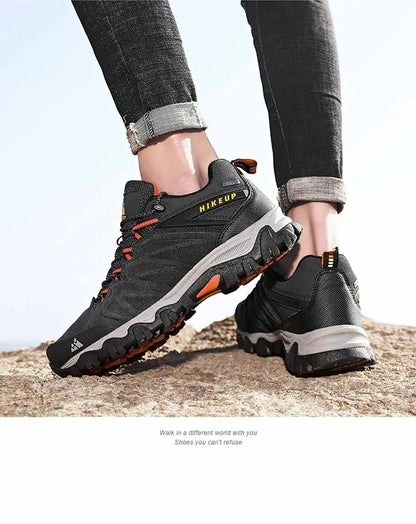 HIKEUP, zapatos de senderismo de cuero de alta calidad, duraderos, para deportes al aire libre, zapatos de cuero para senderismo para hombres, zapatillas de deporte con cordones para escalar y cazar