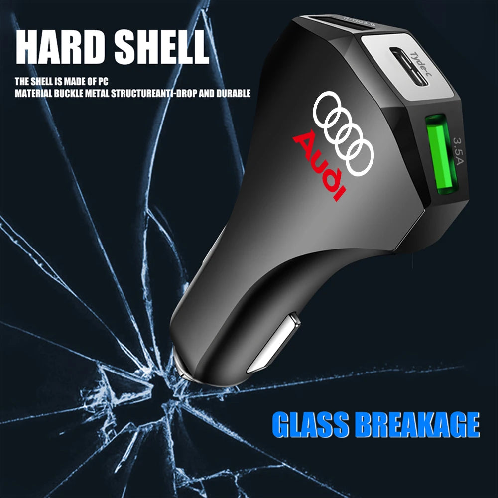 Cargador de coche con puertos USB tipo C, adaptador de carga súper rápida para Audi Sline Quattro RS S TT A1 A2 A3 A4 A5 A6 A7 A8 Q1 Q2 Q3 Q4 S4S