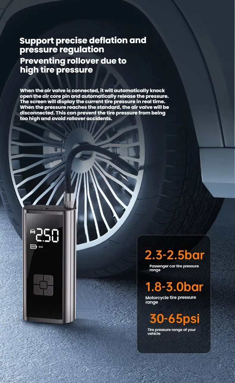 Compresor de aire montado en el coche, inflador de neumáticos de coche con pantalla digital, bomba de neumáticos portátil de 12V, reparación inteligente de neumáticos y inflado