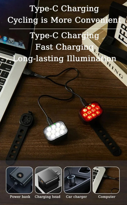 BUCKLOS luz trasera de bicicleta luz delantera 1100mAh LED COB lámpara de bicicleta impermeable USB recargable Mtb luces traseras de bicicleta de carretera piezas de bicicleta