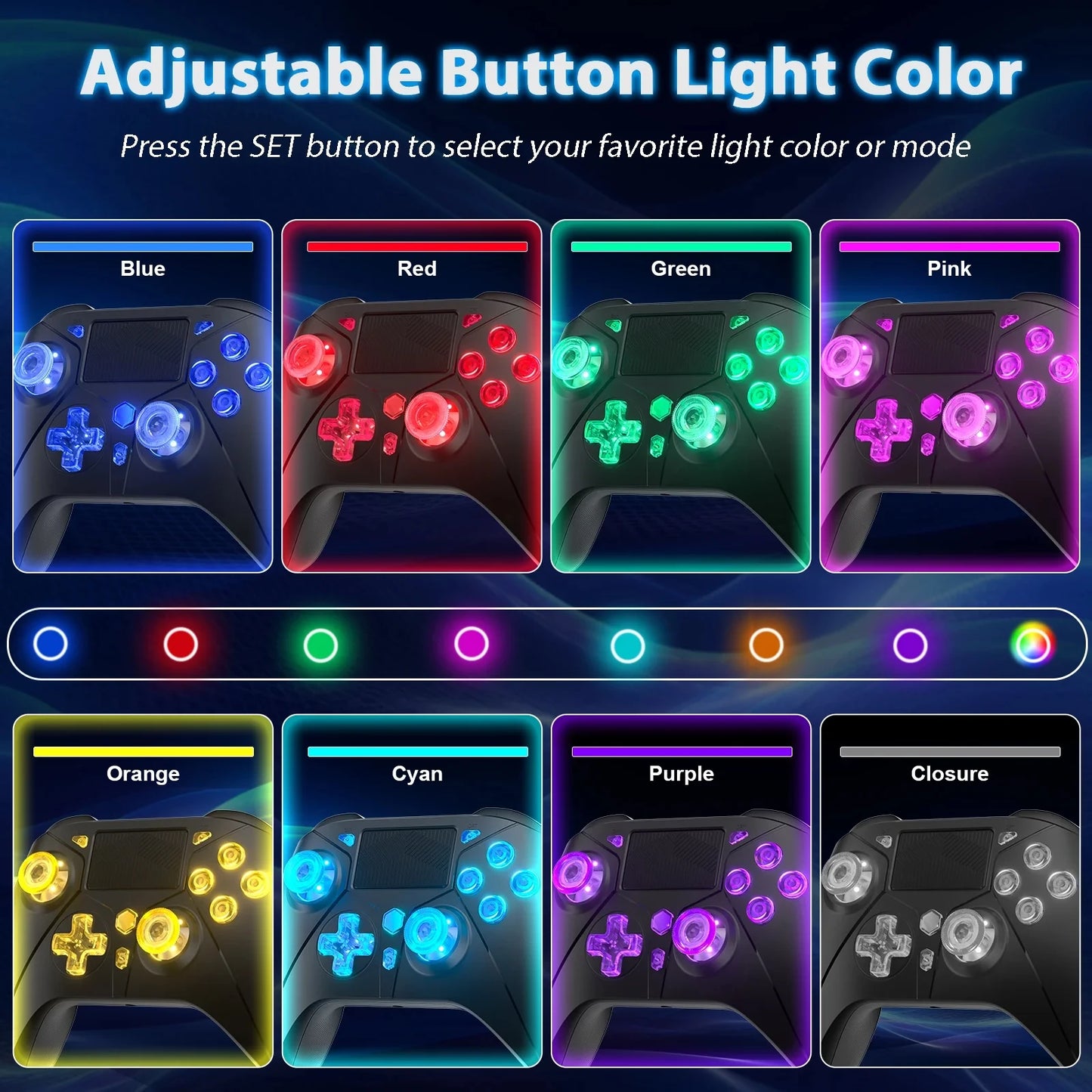 Controlador inalámbrico para consolas PS4, Compatible con Ps4 /Slim/Pro/ PC,gamepads, Compatible con función Turbo con luz de botón RGB