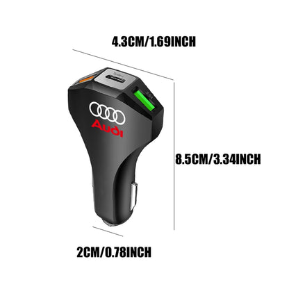 Cargador de coche con puertos USB tipo C, adaptador de carga súper rápida para Audi Sline Quattro RS S TT A1 A2 A3 A4 A5 A6 A7 A8 Q1 Q2 Q3 Q4 S4S