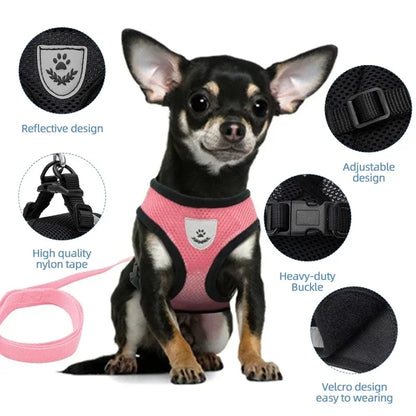 Arnés de malla ajustable de poliéster para gatos, chaleco para caminar, correa de plomo para cachorros, Collar para perros pequeños y medianos, accesorios para mascotas