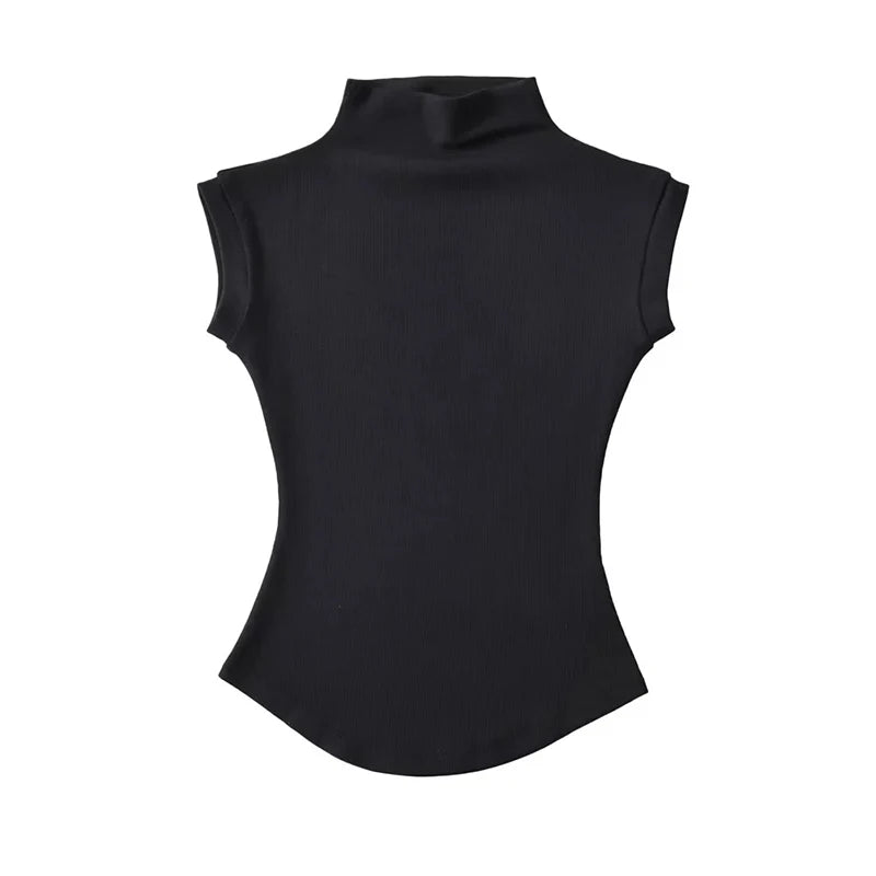 Camisetas sin mangas con cuello alto para mujer, Tops sexys de verano, jerséis ajustados lisos, camisetas informales, ropa de calle femenina, camisetas básicas