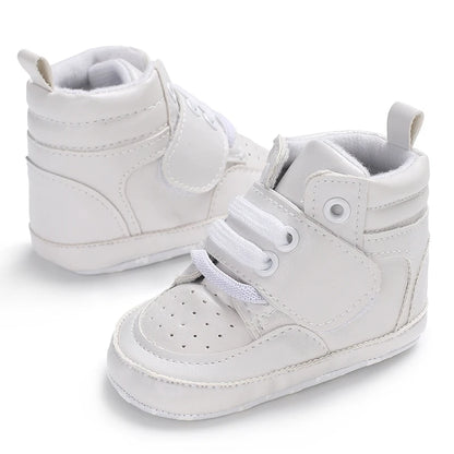 Zapatillas de deporte a la moda para bebés recién nacidos, zapatos altos con cordones sólidos para niños y niñas, zapatos transpirables antideslizantes para primeros pasos de 0 a 18 meses