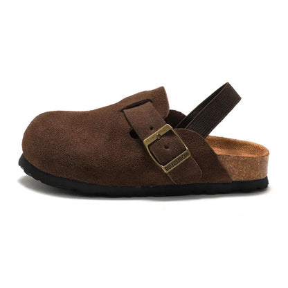 Kidmi moda niños zuecos de gamuza zapatillas zuecos para niños sandalias para niños y niñas mulas con hebilla ajustable de corcho con soporte Zapatillas de casa