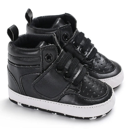 Zapatillas de deporte a la moda para bebés recién nacidos, zapatos altos con cordones sólidos para niños y niñas, zapatos transpirables antideslizantes para primeros pasos de 0 a 18 meses