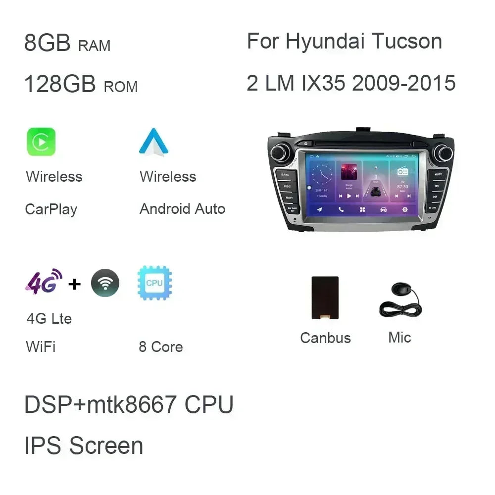 7 "Carplay DSP IPS Android 13,0 8GB + 128GB 8 núcleos reproductor Multimedia GPS Radio Wifi para Hyundai Tucson 2 LM IX35 2009-2015