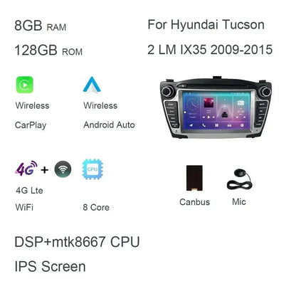 7 "Carplay DSP IPS Android 13,0 8GB + 128GB 8 núcleos reproductor Multimedia GPS Radio Wifi para Hyundai Tucson 2 LM IX35 2009-2015