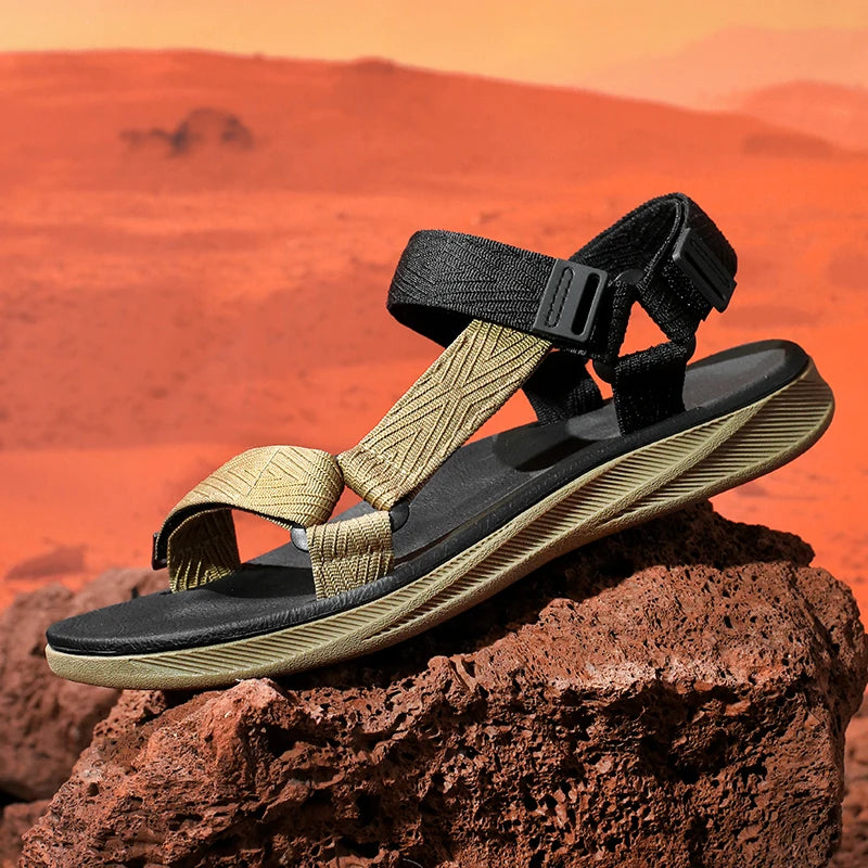 Sandalias Wadable de verano para exteriores, plantilla para esterilla de Yoga con soporte para arco para hombre, zapatillas de playa abiertas de gladiador, zapatos planos antideslizantes y duraderos para hombre