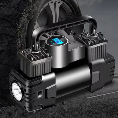 Mini compresor de aire de doble cilindro, inflador de neumáticos de alta resistencia con luz LED, bomba de aire eléctrica para coche, 12V, 150PSI