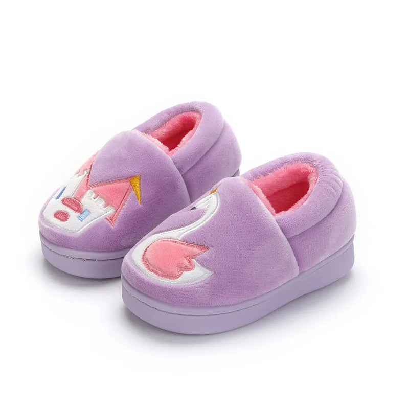 Zapatos cálidos de invierno para niños con bordado de dibujos animados, zapatos de algodón con estampado de coche para niños y niñas, zapatos de interior para el hogar
