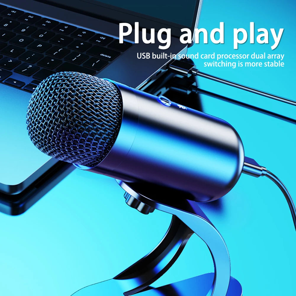 Micrófono de reducción de ruido de micrófono de PC de juego USB para podcasts de streaming, micrófono de escritorio capacitor de computadora RGB para videos de YouTube