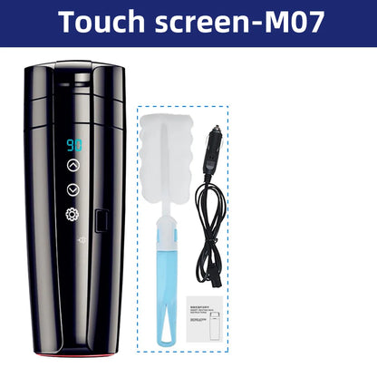 Taza calefactora para coche de 12V y 24V, hervidor eléctrico de acero inoxidable, Control inteligente de temperatura, pantalla LCD táctil, calentador de tazas de café de viaje