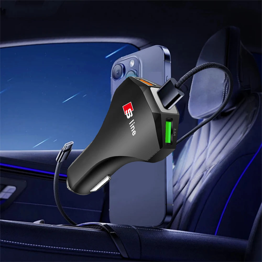 Cargador de coche con puertos USB tipo C, adaptador de carga súper rápida para Audi Sline Quattro RS S TT A1 A2 A3 A4 A5 A6 A7 A8 Q1 Q2 Q3 Q4 S4S