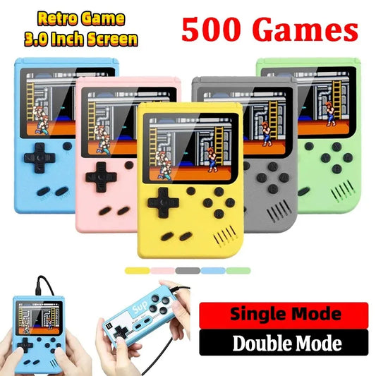 Mini consolas de videojuegos portátiles para niños, reproductor de juegos Retro con pantalla LCD a Color de 3,0 pulgadas, 8 bits, 500 juegos integrados, regalos