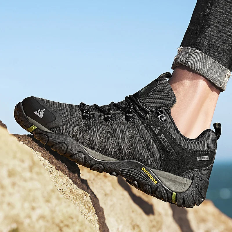 HIKEUP-zapatos de senderismo antideslizantes para hombre, calzado transpirable para exteriores, resistente a salpicaduras, para escalada, turismo, montaña