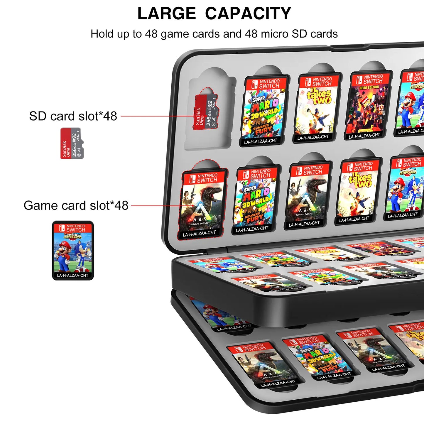 Caja de almacenamiento de tarjetas de juego con interruptor 48 en 1, caja de tarjetas de juego con interruptor magnético, accesorios de juego con forro de silicona suave