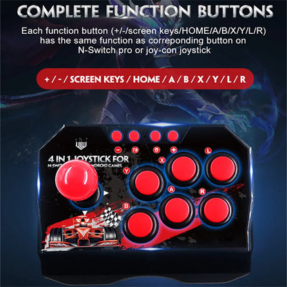 GAMINJA-Joystick de juego 4 en 1 con Cable USB de 3M, consola de juegos TURBO, estación Arcade basculante para Nintendo Switch, Android, TV, PS3, PC