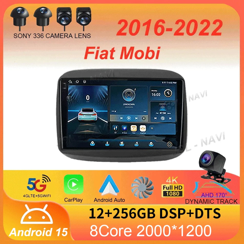 Android15 QLED para Fiat Mobi 2016 2017 2018 -2022 Radio de coche reproductor de vídeo Multimedia navegación GPS estéreo Carplay 4G WIFI sin DVD