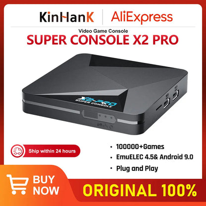 KINHANK Super Console X2 Pro Game Box Consola de videojuegos retro 100000 videojuegos para SS/MAME/DC/NAOMI con Gamepads
