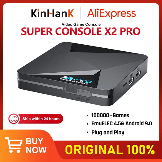 KINHANK Super Console X2 Pro Game Box Consola de videojuegos retro 100000 videojuegos para SS/MAME/DC/NAOMI con Gamepads