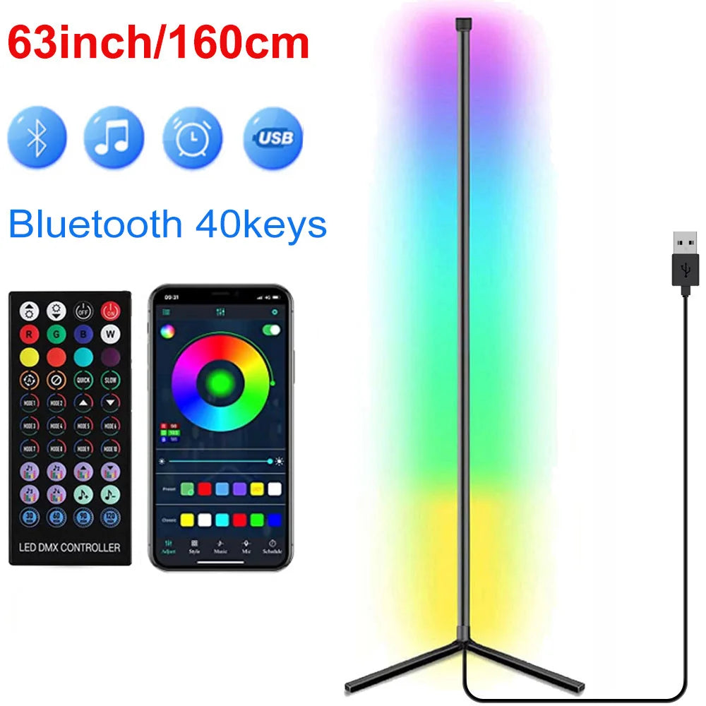 Lámpara de pie de esquina inteligente Tuya de 160cm, iluminación LED RGB regulable, iluminación de ambiente moderna, luces de soporte Alexa para dormitorio, juegos, decoración para sala de estar