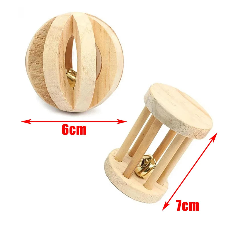 conejillo de indias, conejo, hámster, Animal PEQUEÑO, juguetes con rodillo para mascotas, mancuernas de pino de madera Natural, monociclo, campana para masticar, bola trenzada
