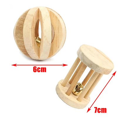 conejillo de indias, conejo, hámster, Animal PEQUEÑO, juguetes con rodillo para mascotas, mancuernas de pino de madera Natural, monociclo, campana para masticar, bola trenzada