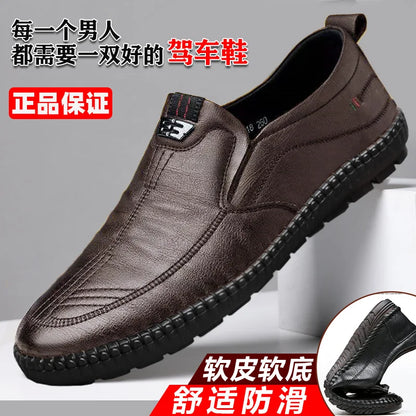 Mocasines de cuero PU para hombre, zapatos planos antideslizantes para caminar, zapatos informales transpirables sin cordones para exteriores para trabajo masculino, zapatillas de deporte para conducir en la oficina2