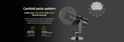 Maono USB/XLR Micrófono dinámico profesional Todo de metal con ganancia de silencio de un toque Conector para auriculares y control de volumen para Podcasting Live Streaming Youtube  PD400X