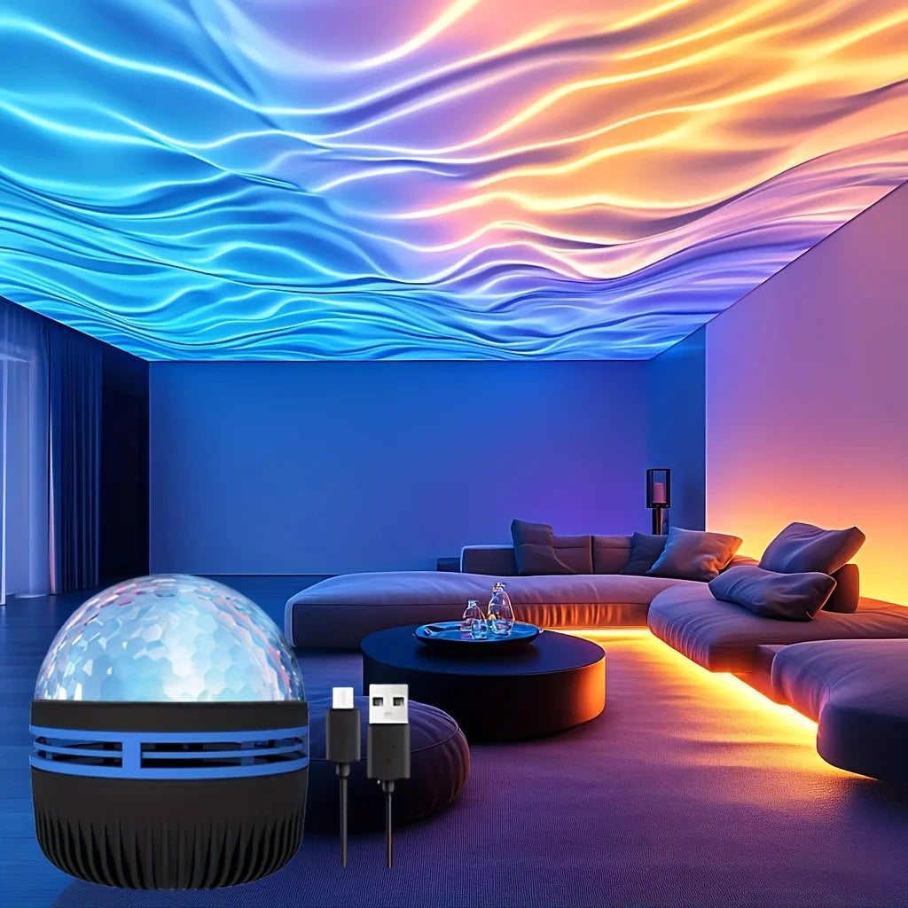 Proyector de galaxia con ondas de agua LED, luz RGB con Control remoto inteligente, lámpara de estrella Aurora, KTV, alimentado por USB, rotación automática, para el hogar y el dormitorio