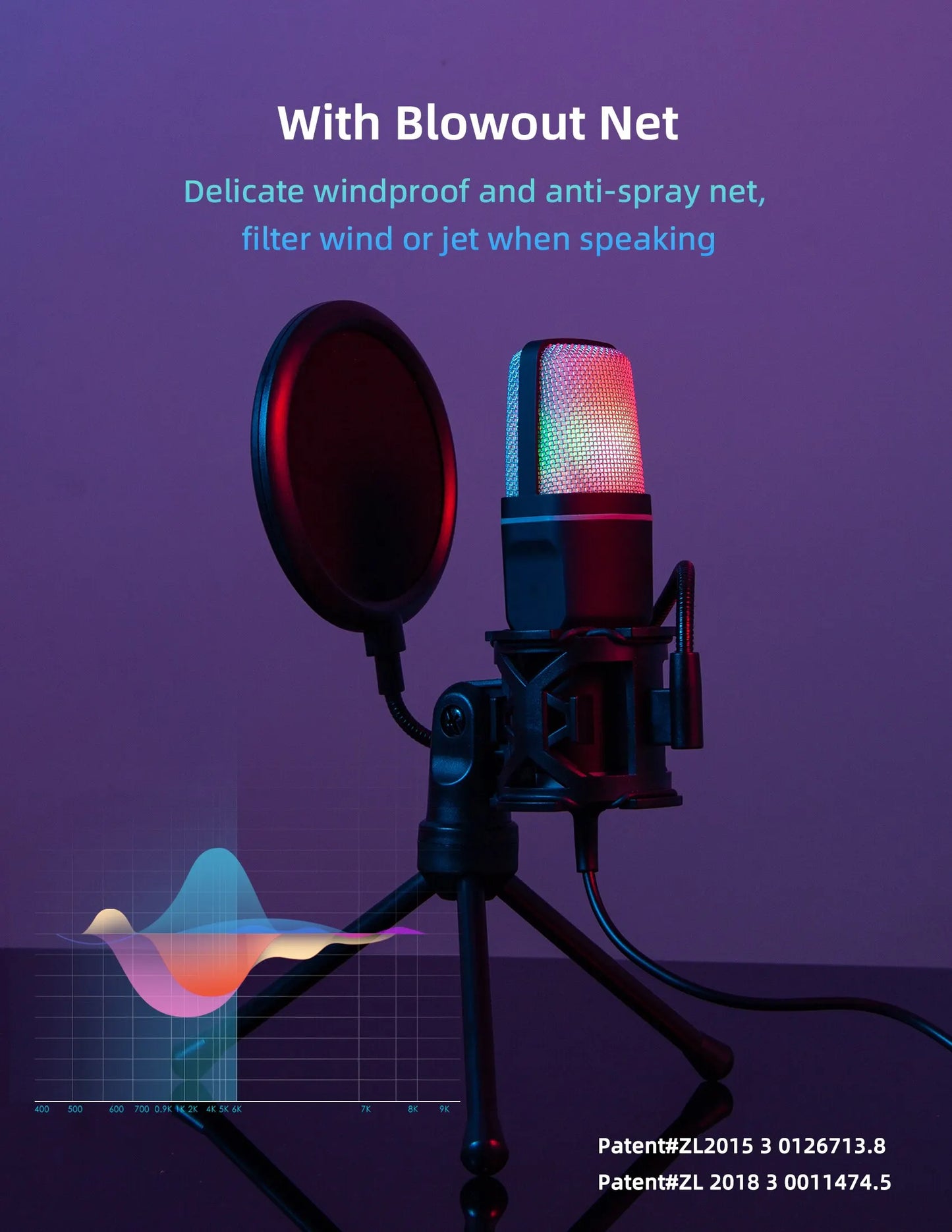 Micrófono USB portátil, micrófono RGB, condensador, micrófono para juegos con cable para estudio de grabación de Podcast, Streaming, portátil y de escritorio