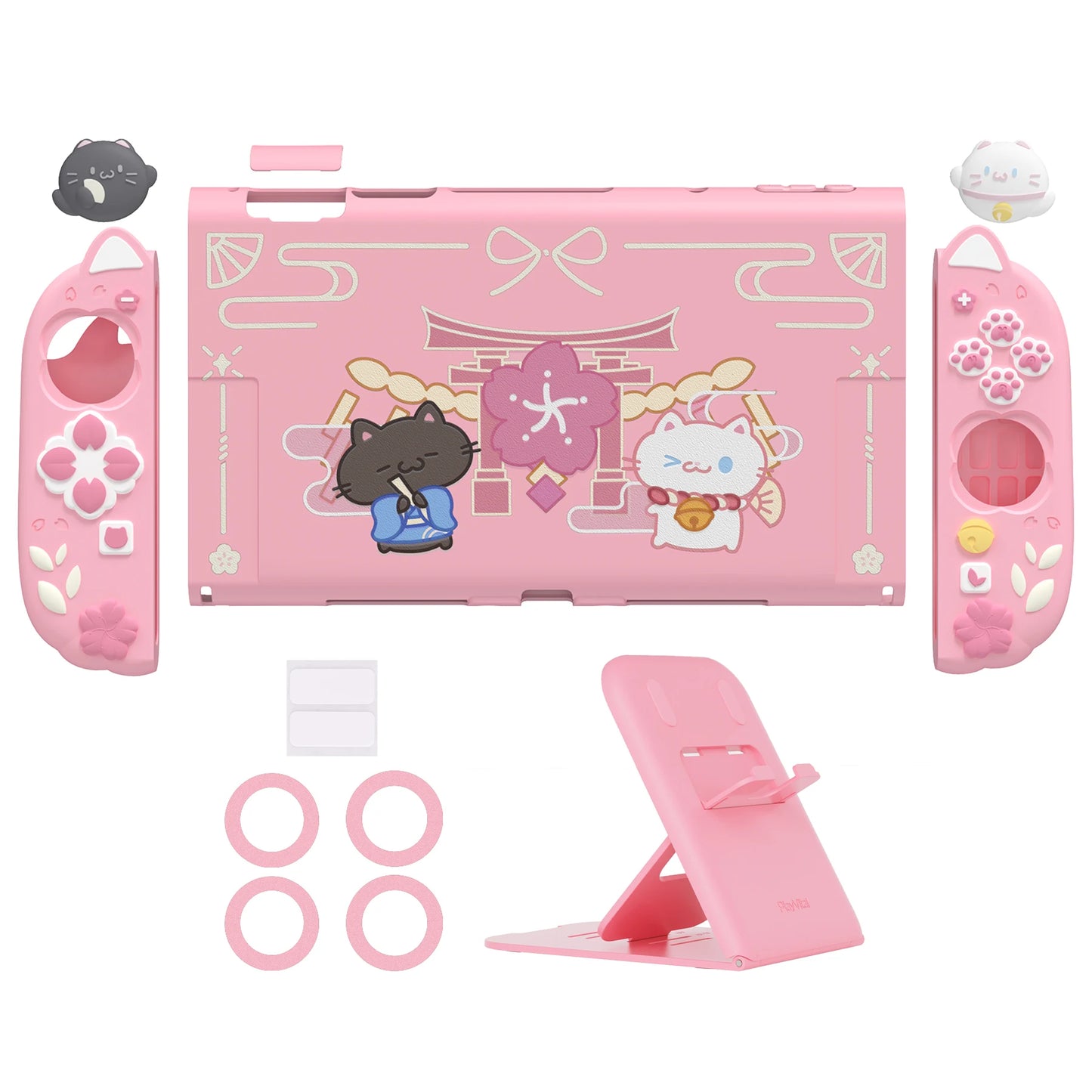 PlayVital Funda acoplable con diseño de gatito y flor de cerezo para Nintendo Switch 2, empuñadura de silicona rosa y carcasa para PC/funda Joycon con pata de oreja de gato