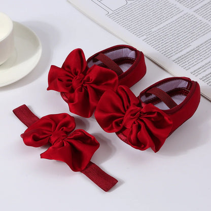 1 Juego de zapatos antideslizantes con lazo grande para bebé, diadema para recién nacido, zapatos para antes de caminar, calcetines de suelo sólidos, calcetines para niñas y niños, tocados