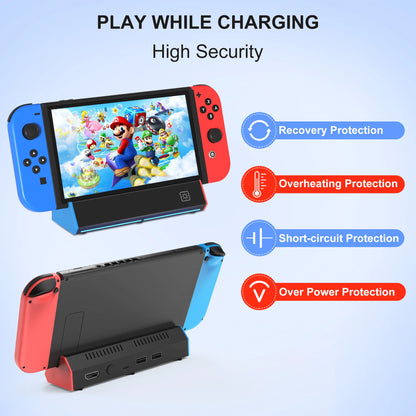 Base de estación de carga portátil con adaptador HDMI 4K/USB 2.0/puerto tipo C para Nintendo Switch OLED Dock
