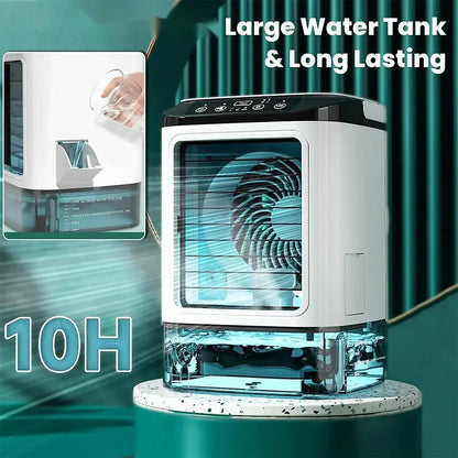 Aire acondicionado portátil, ventilador de escritorio con doble pulverización, atomización ultrasónica, Enfriador de aire silencioso de 3 velocidades, luz nocturna, ventilador eléctrico para el hogar