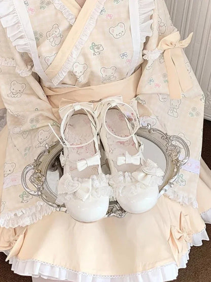 Zapatos Mary Jane adorables y dulces para mujer, zapatos de cuero pequeños de tacón bajo con lazo estilo clásico, zapatos de princesa elegantes de verano para mujer