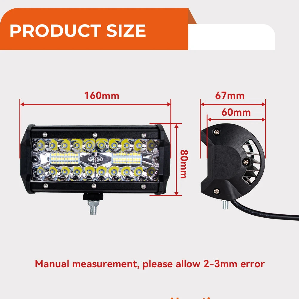 Barras de luz Led todoterreno combinadas de 4/ 7 pulgadas y 120W, haz de inundación para trabajo, conducción, barco todoterreno, coche, Tractor, camión, 4x4, SUV, ATV, 12V, 24V