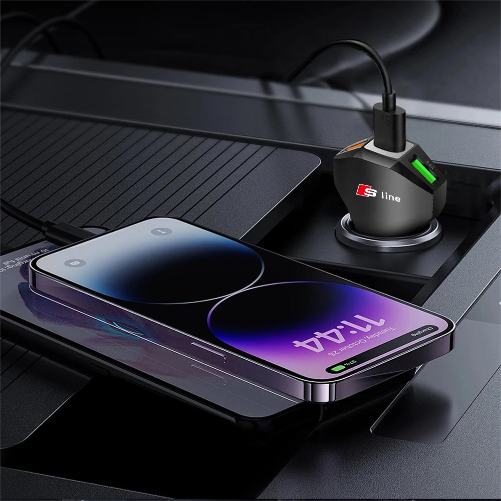 Cargador de coche con puertos USB tipo C, adaptador de carga súper rápida para Audi Sline Quattro RS S TT A1 A2 A3 A4 A5 A6 A7 A8 Q1 Q2 Q3 Q4 S4S