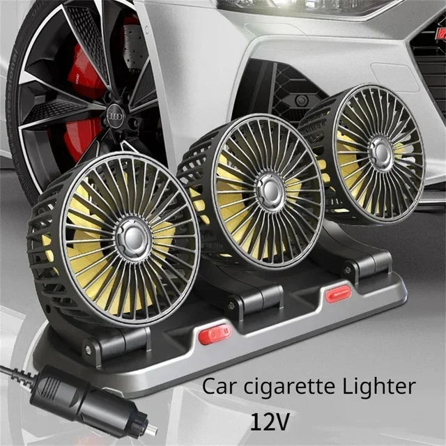 Ventilador automotriz del coche del ventilador 12v 24v 360 °   Ventilador de aire ajustable de 3 cabezales, tarjeta de estacionamiento temporal multifuncional de poco ruido, ventilador para vehículos