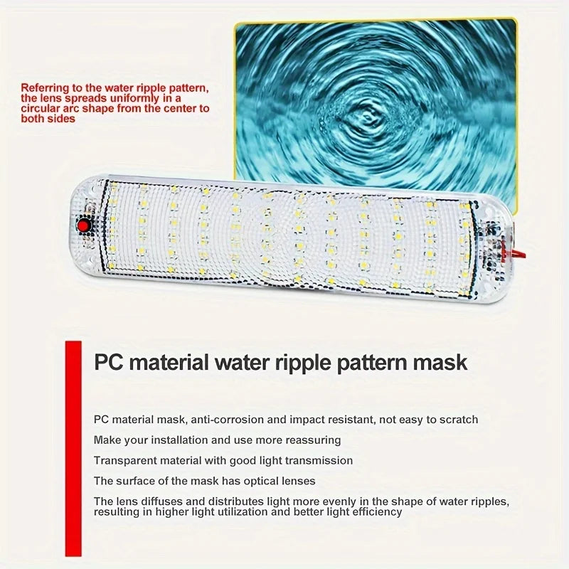 2 uds 12V-80V 72LED luz de techo barra de luz Interior tira de luz con interruptor LED lámpara Interior de coche iluminación Camper autobús autocaravana 10W